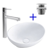 Conjunto lavabo Rea Sofia 27x34 + mezclador Tess cromo + válvula inferior click-clack (REA-U0623+REA-B8800+REA-A5217)