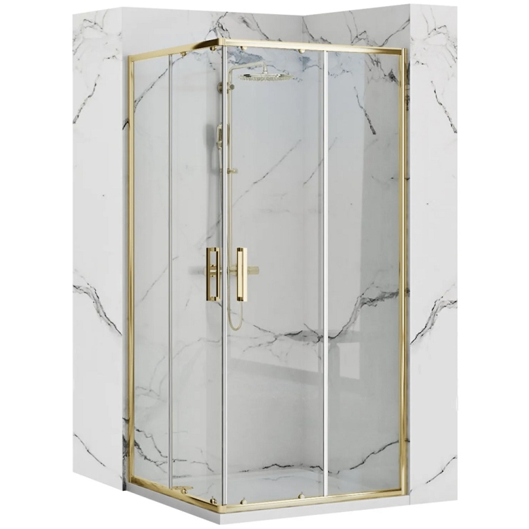 Cabina de ducha Rea Punto 90x90 cristal transparente, dorado (REA-K6440)