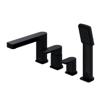 Mezclador de bañera Omnires Baretti de 4 orificios, negro mate (BA7832BL)