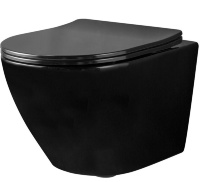 Inodoro Rea Carlo Mini Flat negro brillo sin borde, asiento duroplast de caída lenta (REA-C8936)