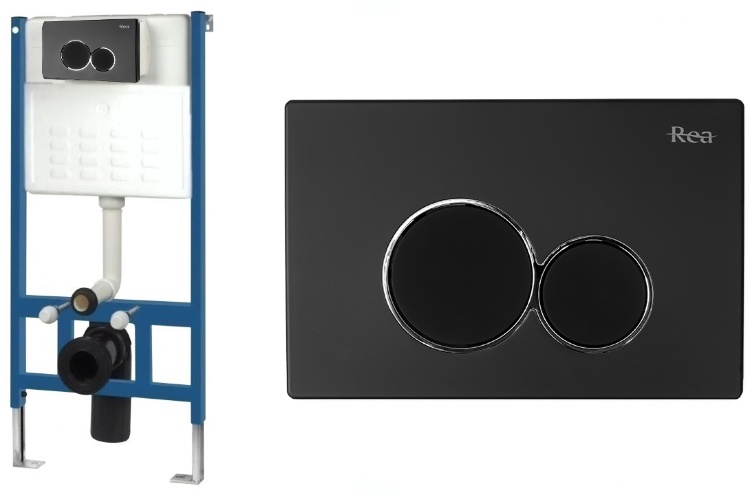 Sistema de instalación Rea para inodoro + pulsador E negro (REA-E3651)