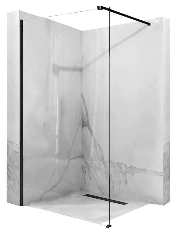 shower partition Rea Aero 100x195 black mat safety glass transparent (REA-K6596)