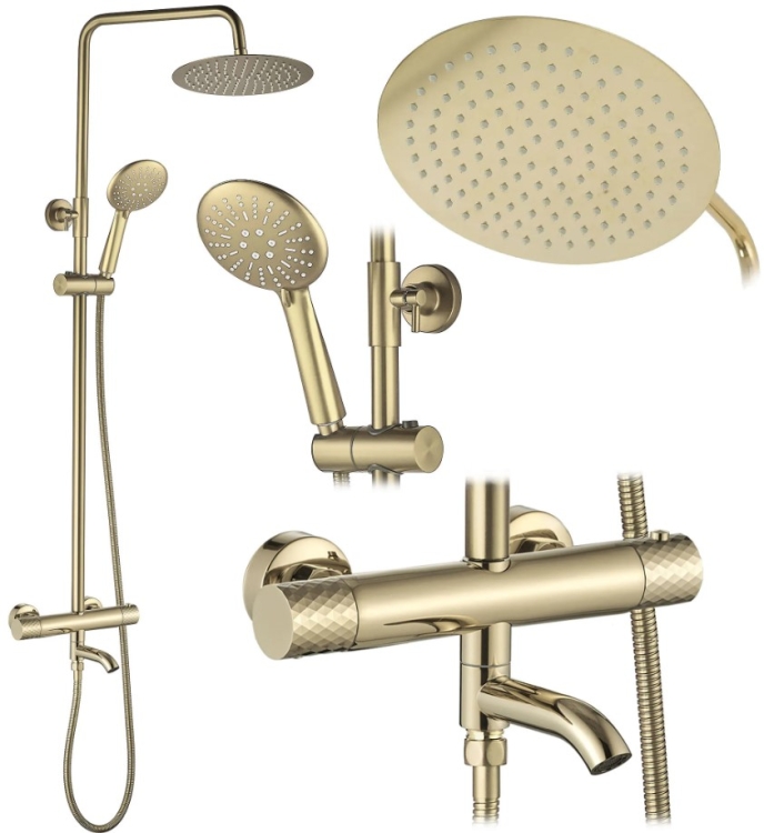 душевая система Rea Lungo Diamond gold, с термостатом (REA-P5960)