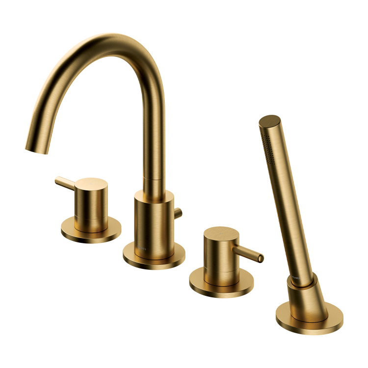 Mezclador de bañera Omnires Y de 4 orificios en oro cepillado (Y1232GLB)