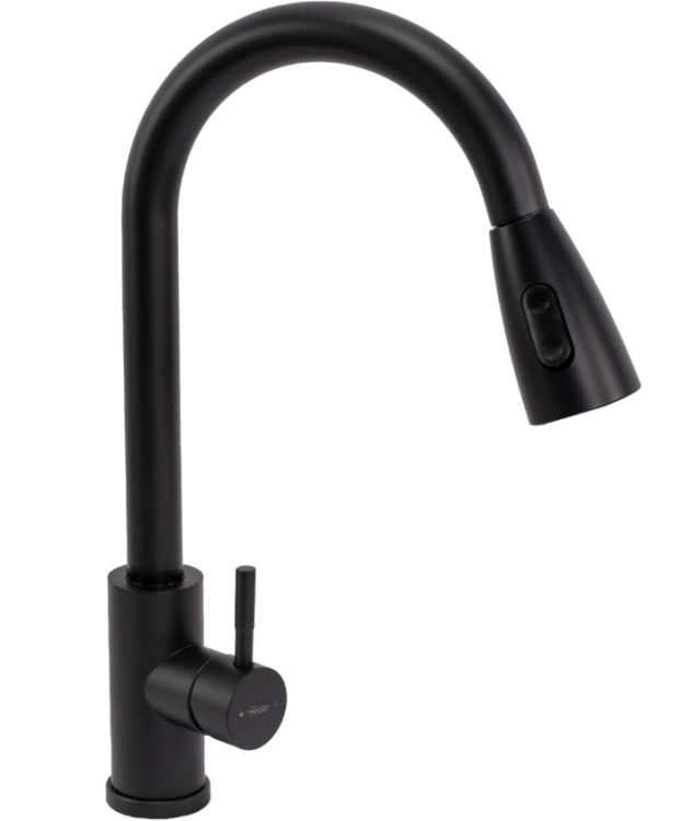 Grifo monomando de cocina Rea Cross con caño extraíble, negro (REA-B5309)