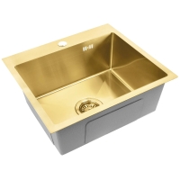 Fregadero de cocina Rea Leo 50x45 con sifón, dorado cepillado (ZLE-06004)