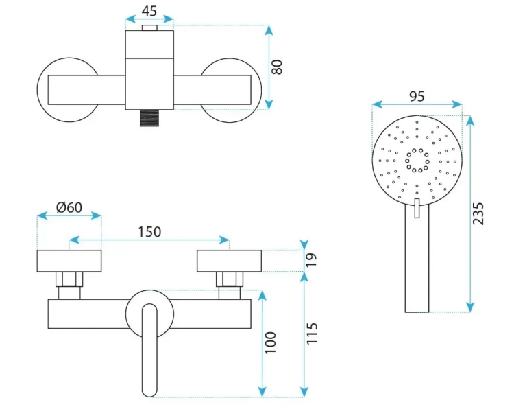 смеситель для душа Rea Ontario black (REA-B5500)