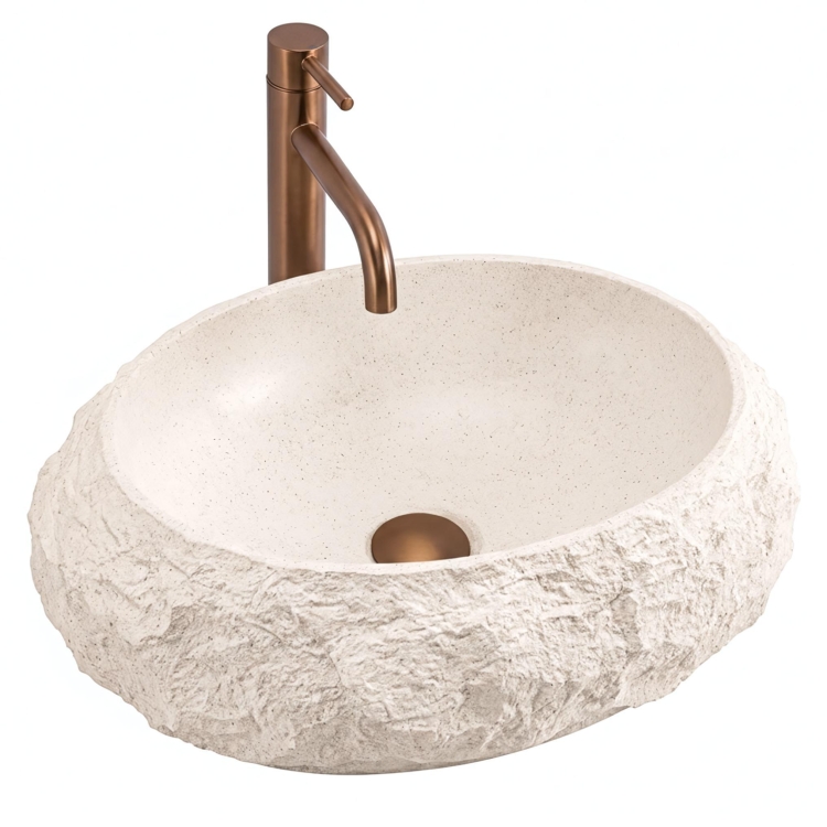 умывальник Rea Mika Warm Beige 50x38 матовый, бежевый, имитация камня (REA-U7347)