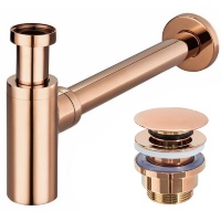 Sifón universal para lavabo Rea, oro rosa con válvula de fondo clic-clac (REA-A8541)