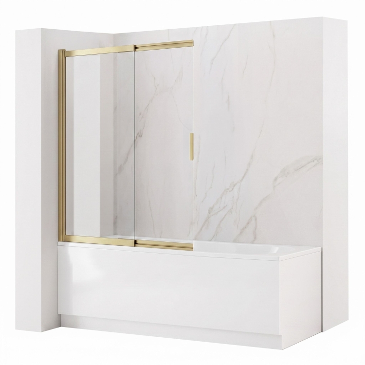 штора для ванны Rea Dario 120x140 brush gold стекло прозрачное (REA-W7888)