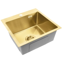 Fregadero de cocina Rea Leo 40x45 con sifón, dorado cepillado (ZLE-06001)