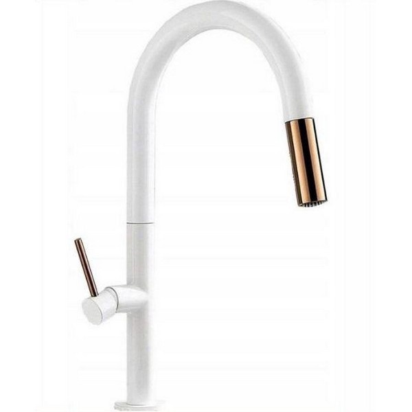 Grifo monomando de cocina Rea Apollo blanco/oro rosa (REA-B9603)