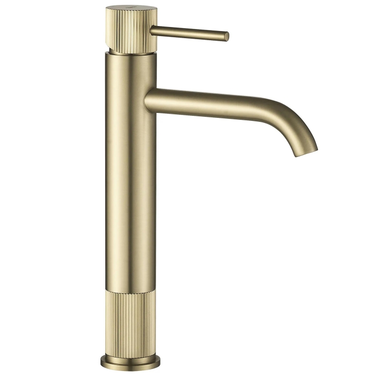 смеситель для умывальника Rea Lungo Stripe высокий, brushed gold (REA-B8051)