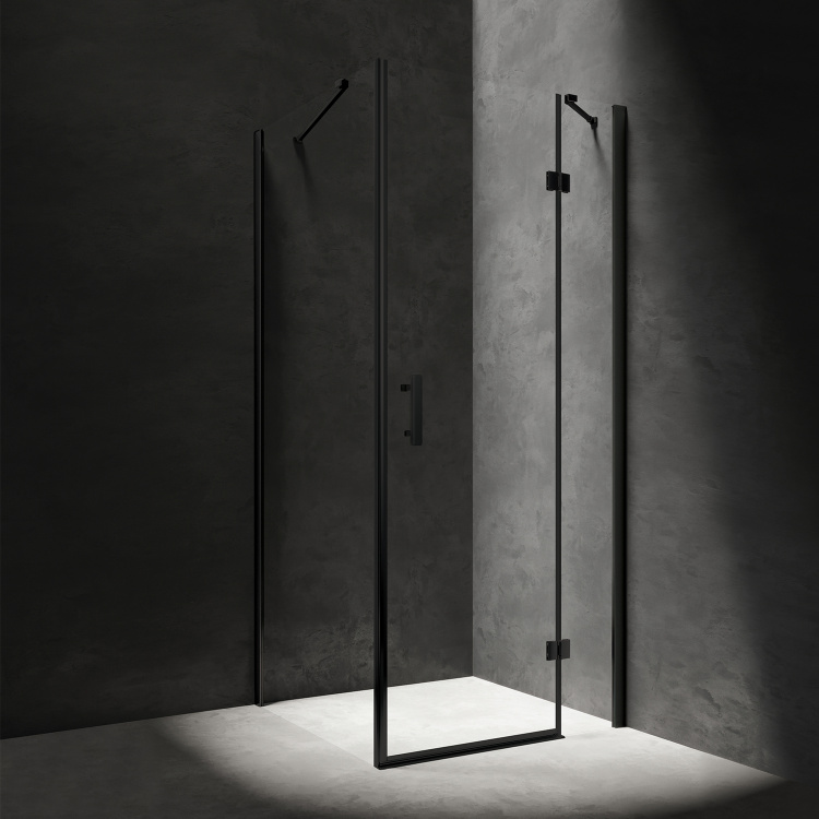 Cabina de ducha Omnires Manhattan 80x80cm cristal de seguridad negro mate (MH8080BLTR)