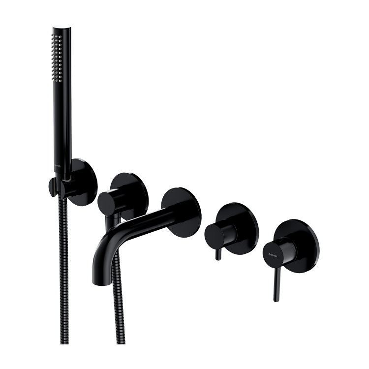 Mezclador de bañera Omnires Y de 5 orificios, color negro (Y1237/1SBL)