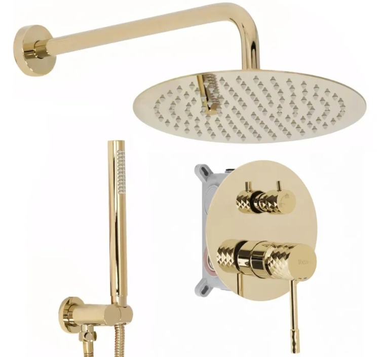 душевая система Rea Lungo Diamond скрытого монтажа, gold + box (REA-P6964)