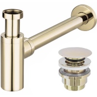 Sifón universal para lavabo Rea, dorado, con válvula de fondo click-clack (REA-A5692)