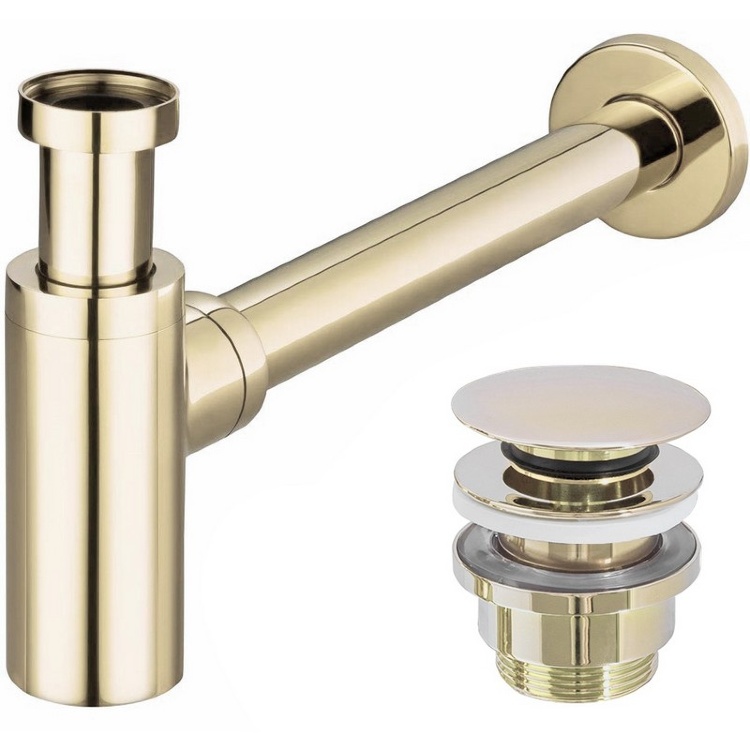 Sifón universal para lavabo Rea, dorado, con válvula de fondo click-clack (REA-A5692)