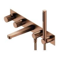 Mezclador empotrado para baño y ducha Omnires Contour de 5 orificios, cobre cepillado (CT8037/1CPB)