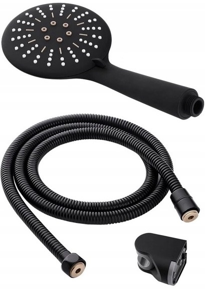 Cabezal de ducha Rea + manguera + soporte, negro (REA-P4101)