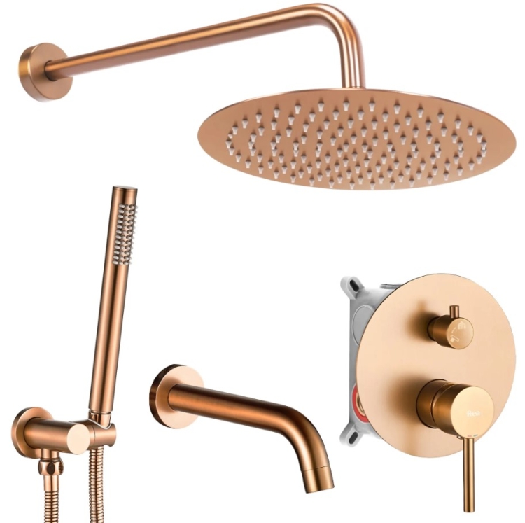 Conjunto de ducha empotrado Rea Lungo cepillo cobre + caja (REA-P8810)