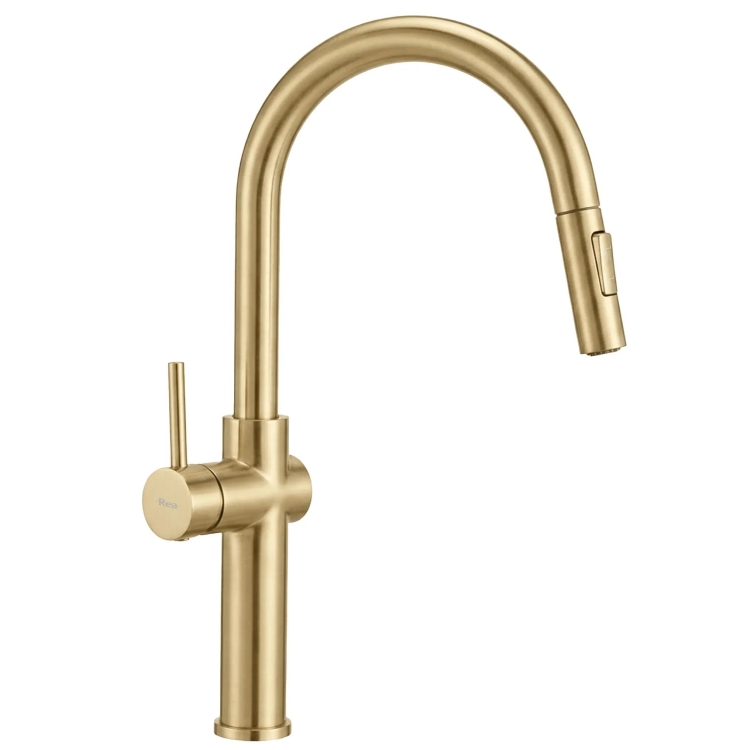 смеситель для кухни Rea Fresh high с выдвижным изливом brushed gold (REA-B7201)