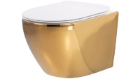 Inodoro Rea Carlo Flat Mini Oro/Blanco sin borde, asiento duroplast de caída lenta (REA-C0669)