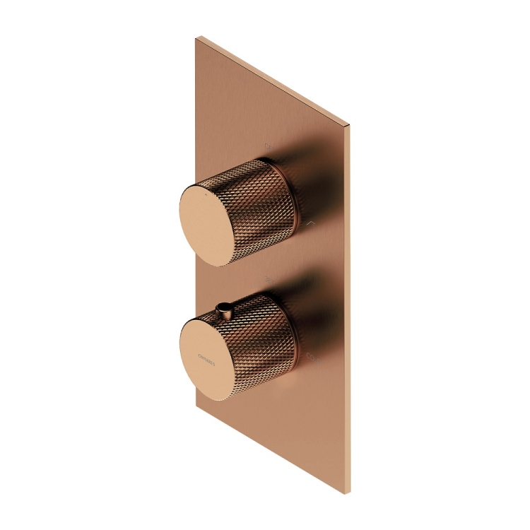 Mezclador de ducha empotrado Omnires Contour con termostato, cobre cepillado (CT8036CPB)