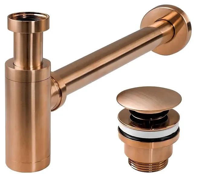 сифон для умывальника Rea, с донным клапаном click-clack, brushed cooper (REA-A5699)