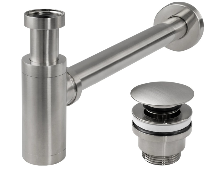 Sifón de lavabo Rea con válvula inferior, níquel (REA-A4400)