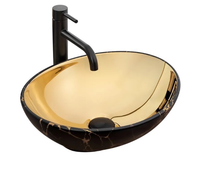 washbasin Rea Sofia 41x34,5 gold/marble black (REA-U8011)