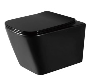 Inodoro Rea Raul Rimless suspendido, asiento duroplast de caída lenta slim, negro mate (REA-C1100)
