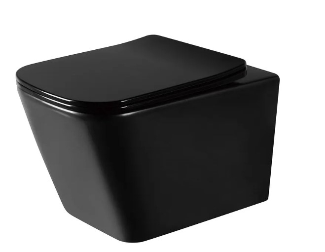 Inodoro Rea Raul Rimless suspendido, asiento duroplast de caída lenta slim, negro mate (REA-C1100)