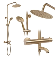 Conjunto de ducha Rea Lungo cepillado dorado, con termostato (REA-P6604)