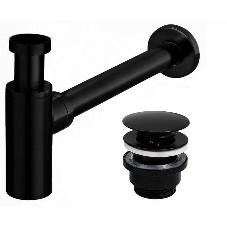 Sifón de lavabo Rea con válvula inferior, negro, universal (REA-A5215) 