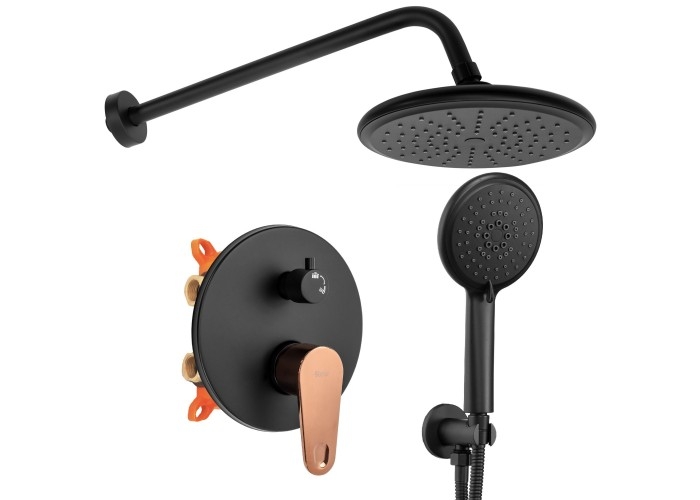 Conjunto de ducha empotrado Rea Mild oro rosa/negro (REA-P9143)