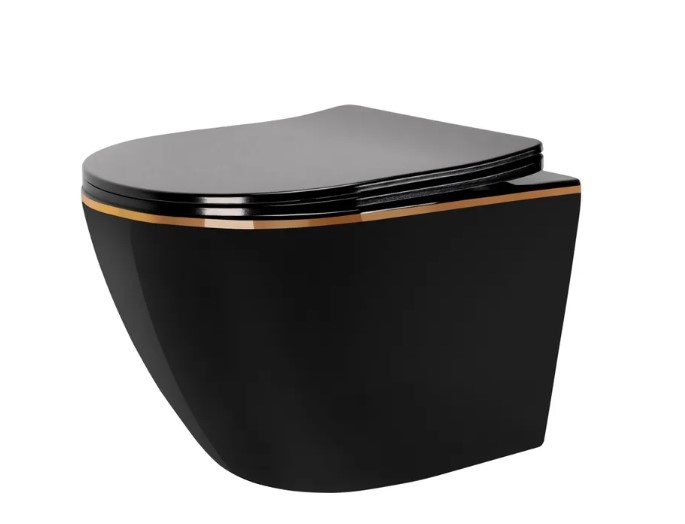 Inodoro Rea Carlo dorado/negro sin borde, asiento de duroplast de caída lenta (REA-C8800)