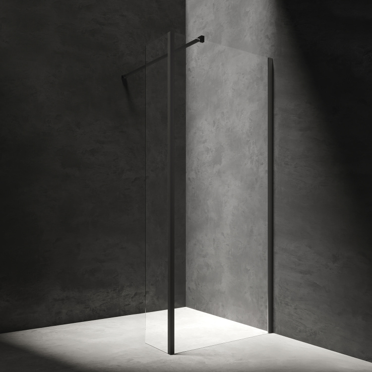 Mampara de ducha Omnires Marina Walk In 120x30cm cristal de seguridad, color negro (MA1230BLTR)