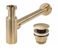 Sifón de lavabo Rea, con tapón clic-clac, oro cepillado (REA-A8586)