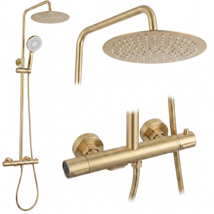 душевая система с изливом Rea Drop с термостатом brushed gold (REA-P9662)
