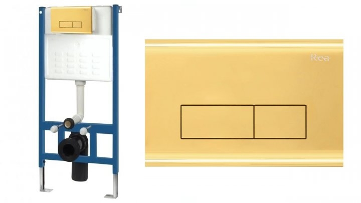 Sistema de instalación Rea para inodoro + pulsador H dorado (REA-E9863)