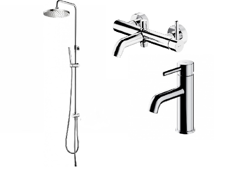 Juego de grifería de baño Omnires Y cromado (Y1210CR+ Y1230CR+ SYSMicroCR)