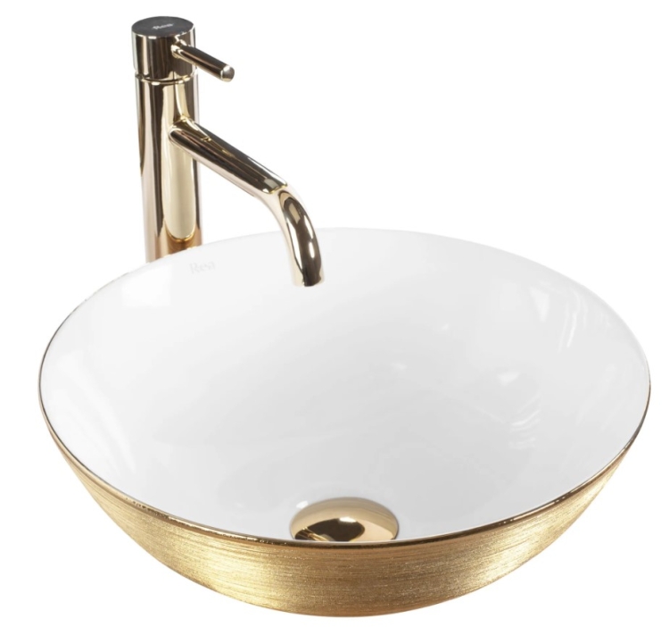 washbasin Rea Stella 35,5x35,5 gold brush/white (REA-U9087)