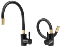 Grifo de cocina Rea Clever con caño curvo, negro/dorado (REA-B5219)