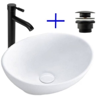 Conjunto lavabo Rea Sofia 27x34 + mezclador Graf negro + válvula inferior clic-clac (REA-U0623+REA-B8665+REA-A5216)